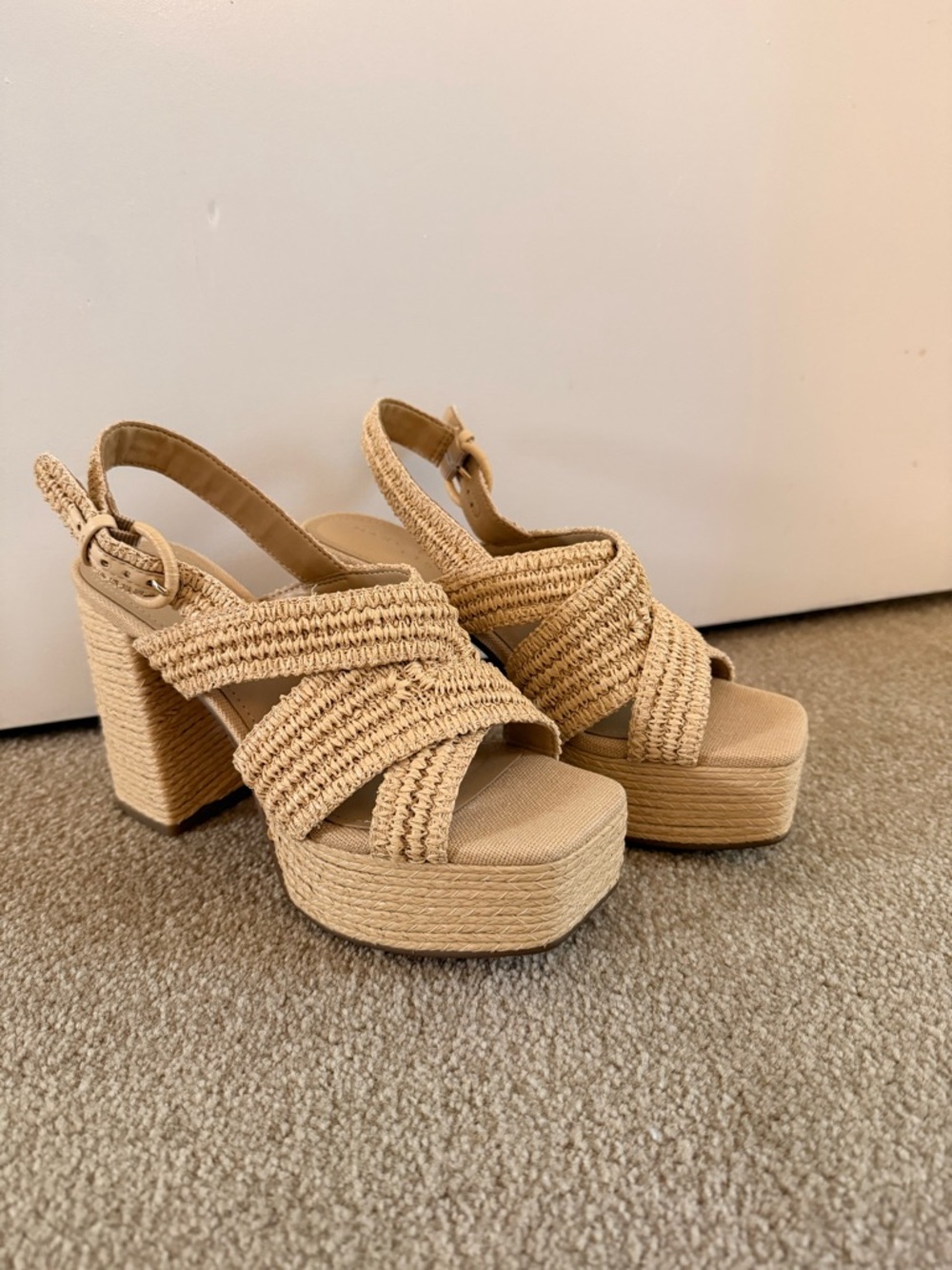 Marc Fisher Woven Platform Sandals in Natural Tan - Picture 3 of 9
